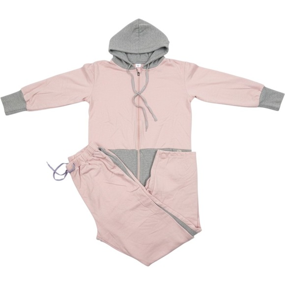 Beaux Art Pants - Beaux Art Pink Gray Cotton Full Zip Hoodie and Pants Tracksuit Set XL